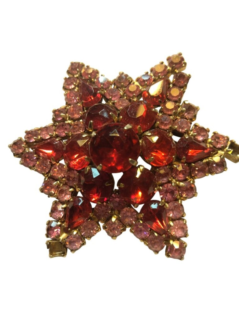 Rhinestone Star Brooch Vintage Red Pink Crystals